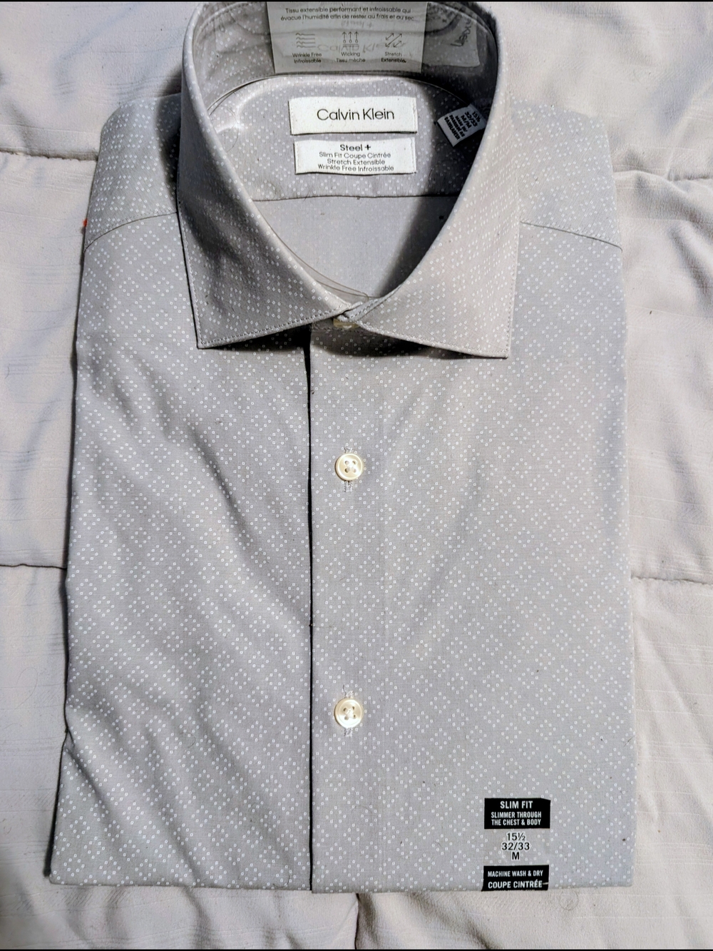 Calvin Klein Light Gray Slim Fit Dress Shirt (15, 32/33)